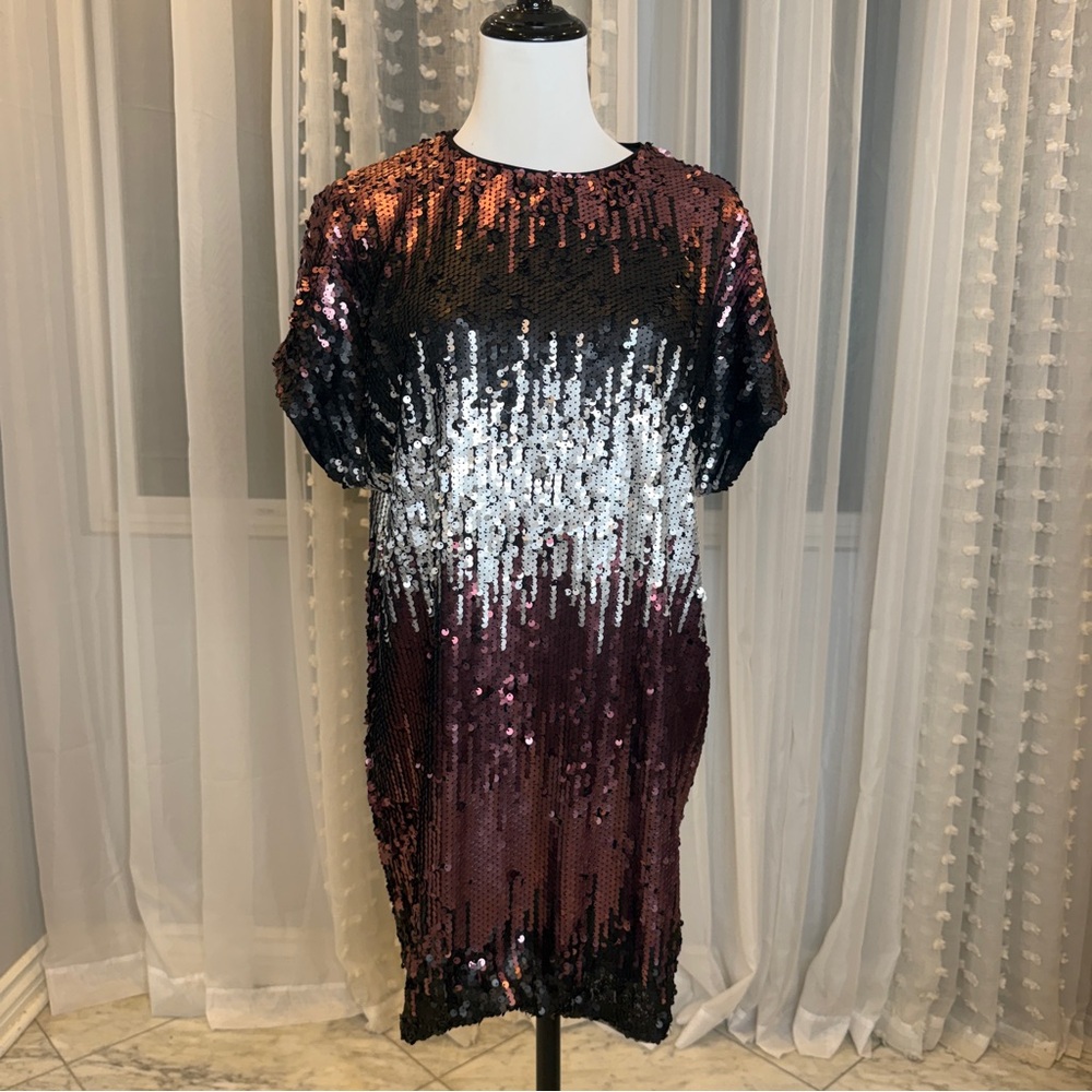 Aidan Mattox Burgundy Ombré Sequin Mini Dress